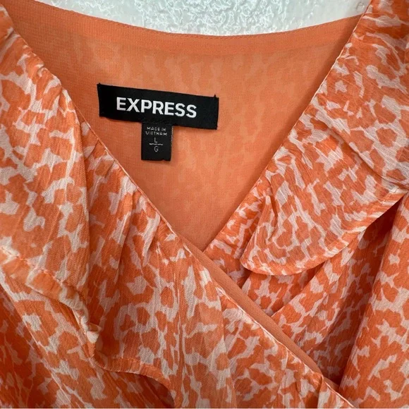 Express Orange/White Print Textures Ruffle Wrap Peplum Tank Top Women's Size L - Picture 7 of 9